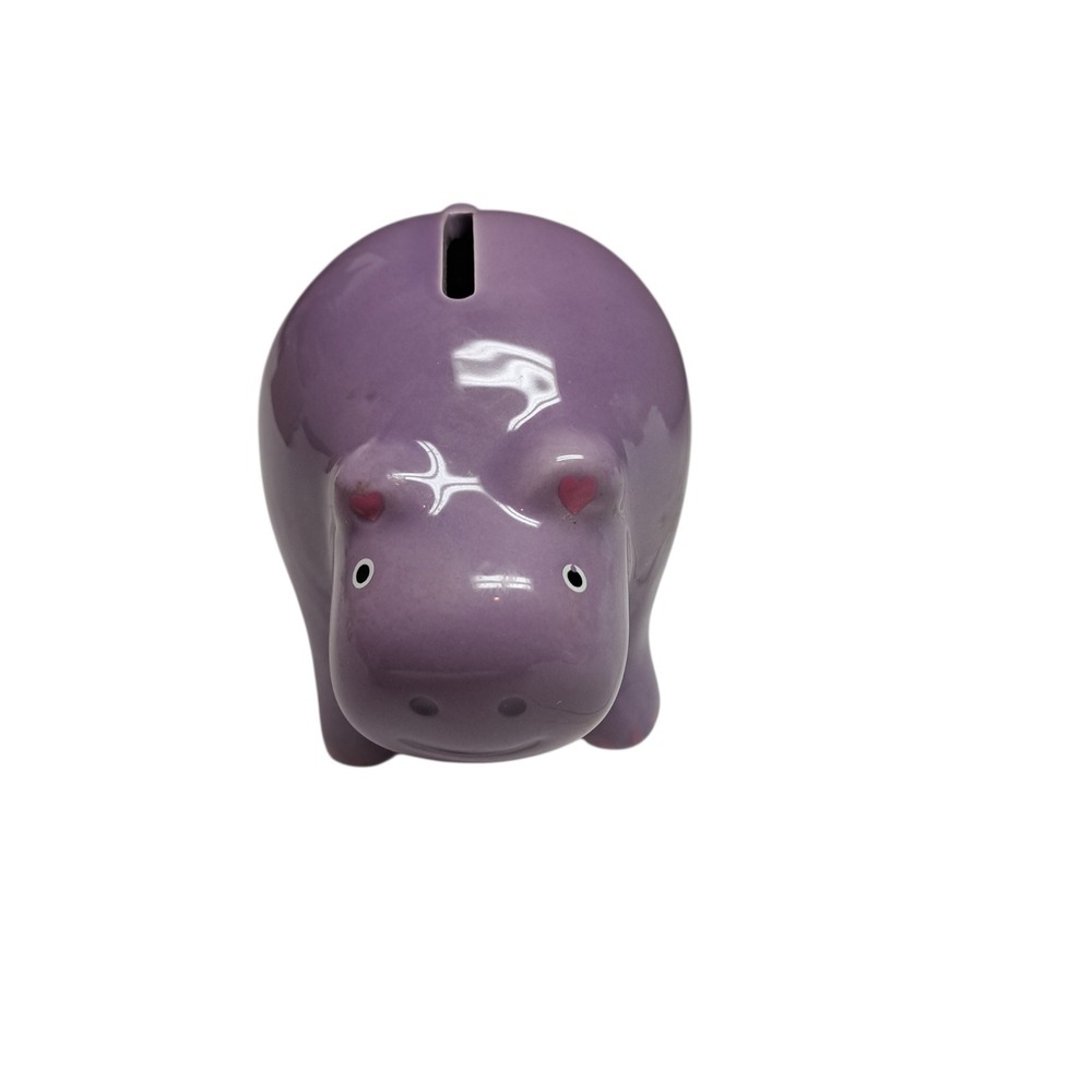Purple Hippo Tiny Piggy Bank Shiny Round Smiling Water Pig Ceramic